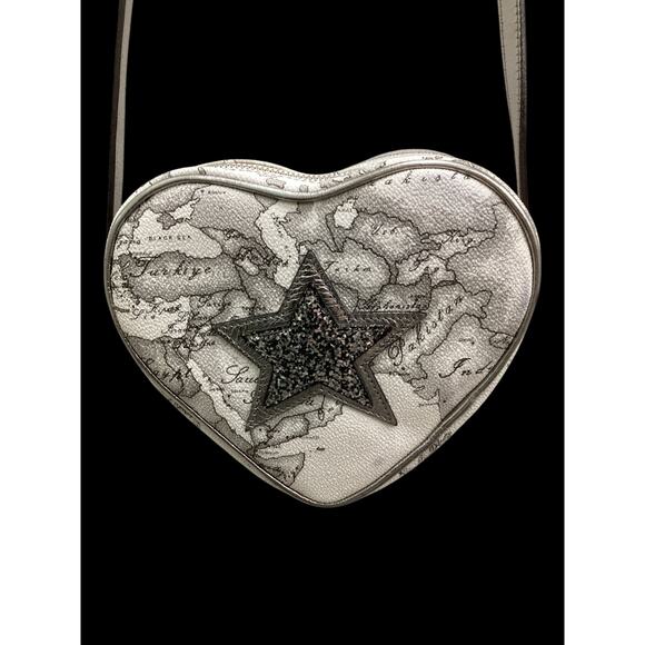 Alviero Martini Bag Women’s 1 Size Heart Shape Crossbody Leather World Map White - Picture 9 of 10